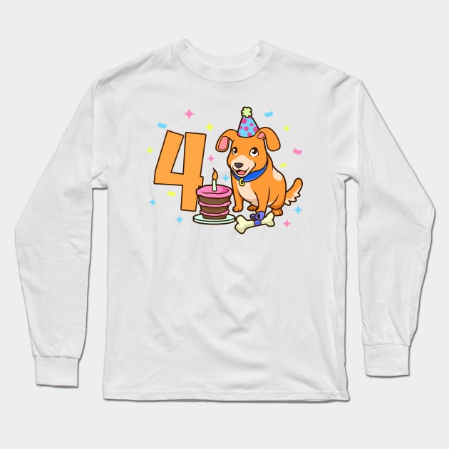 I am 4 with dog - kids birthday 4 years old Long Sleeve T-Shirt by Modern Medieval Design